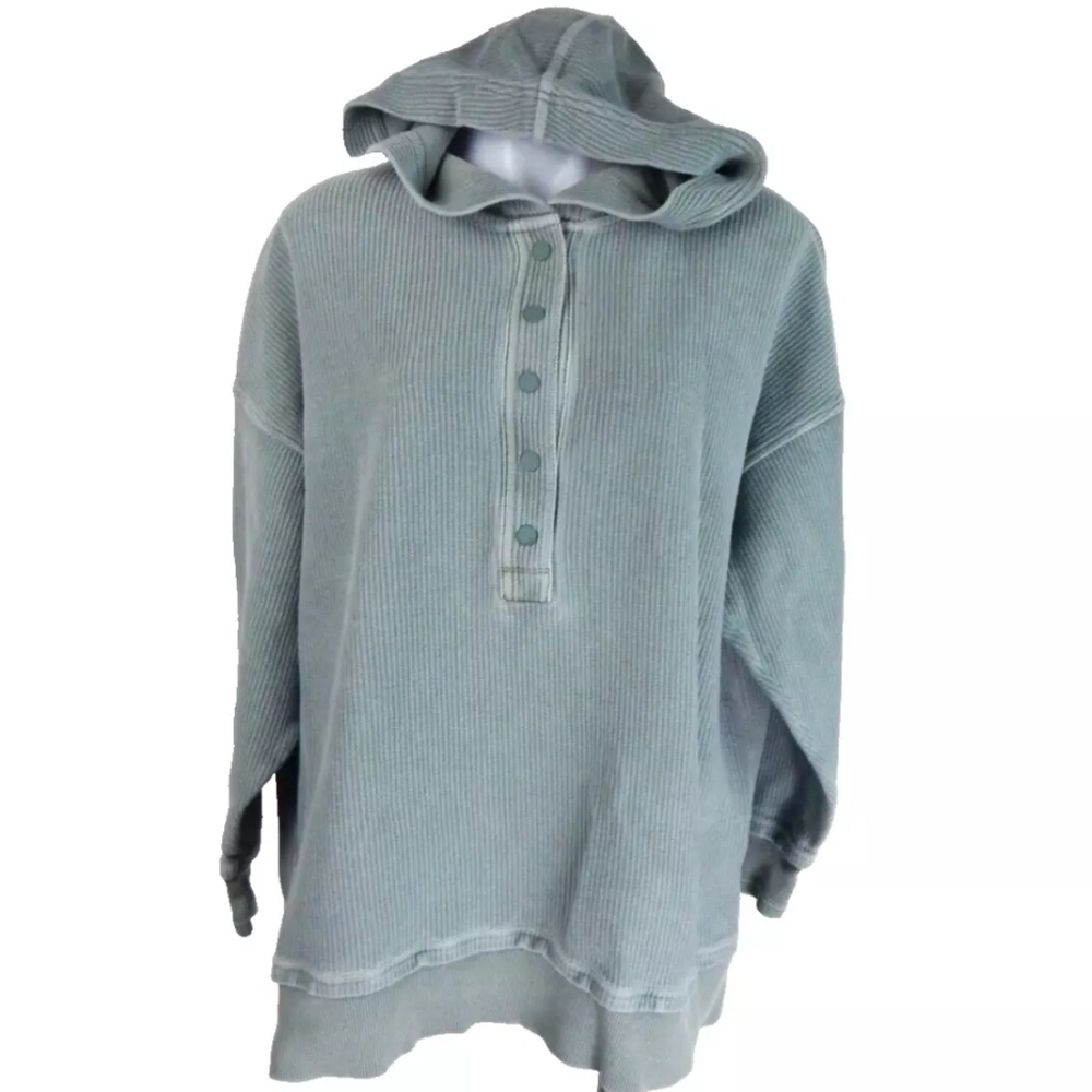 Aerie Textured Ribbed Knit Henley Sweatshirt